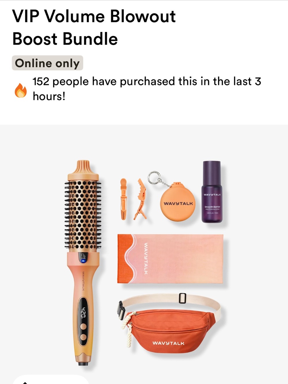 WAVYTALK Orange VIP Volume Blowout Bundle - Heat Brush Styling Set NWT